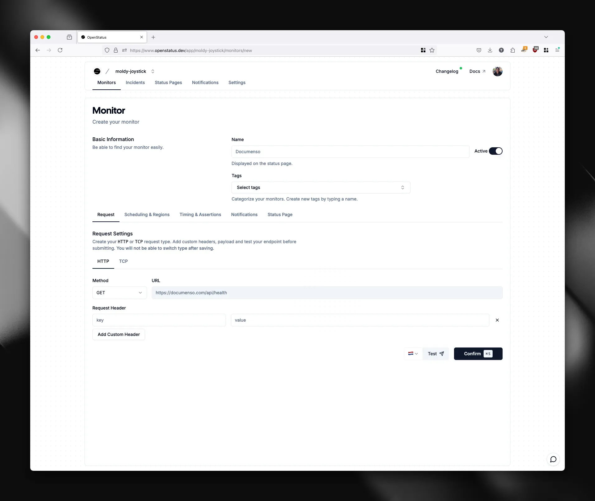 Charts with status code and response time