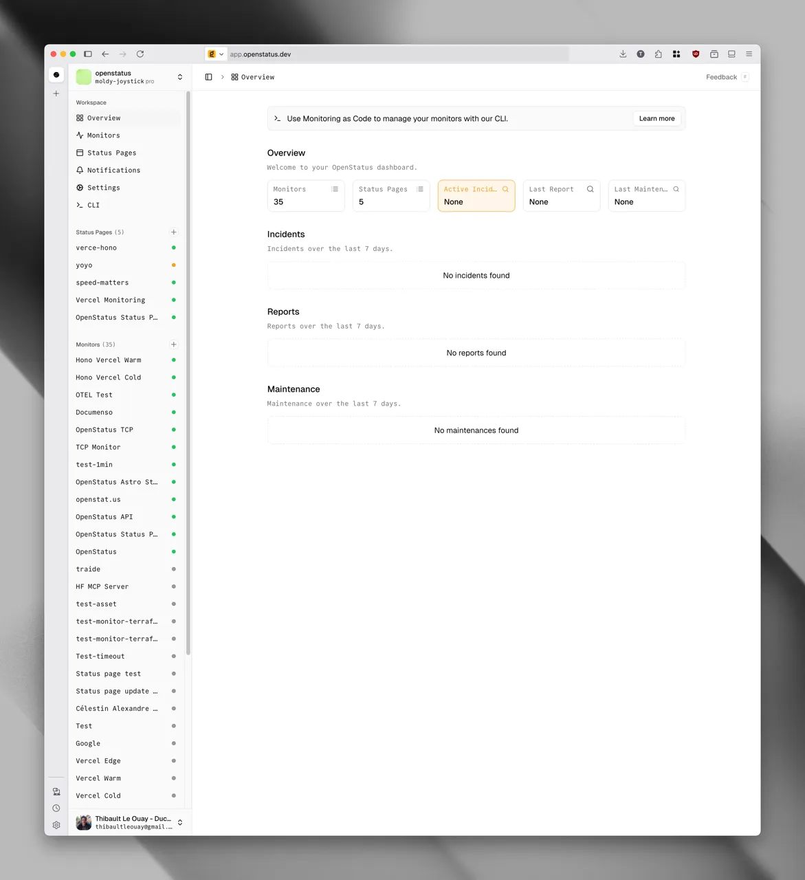 Charts with status code and response time
