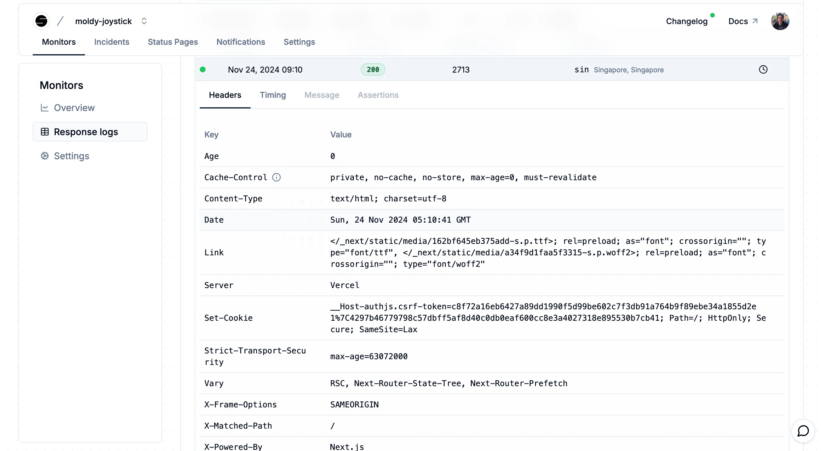 OpenStatus response log